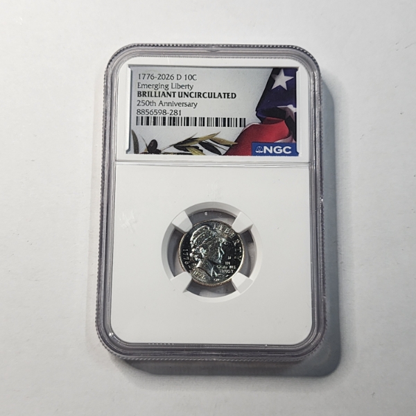 NGC Brilliant Uncirculated 1776-2026 D Emerging Liberty Dime 250th Anniversary
