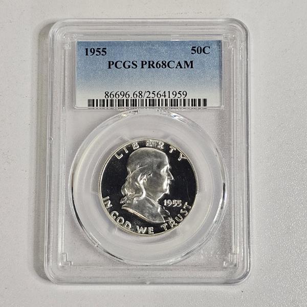 1955 90% Silver Franklin Half Dollar Proof (50C) certified by PCGS with a grade of PR68CAM