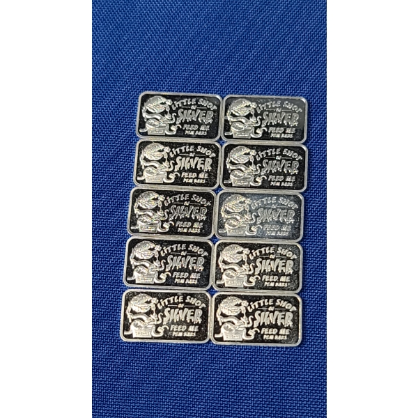 (10) Postal Express Mint 1/10th Oz .999 Fine Silver Bars- "Little Shop Of Silver"