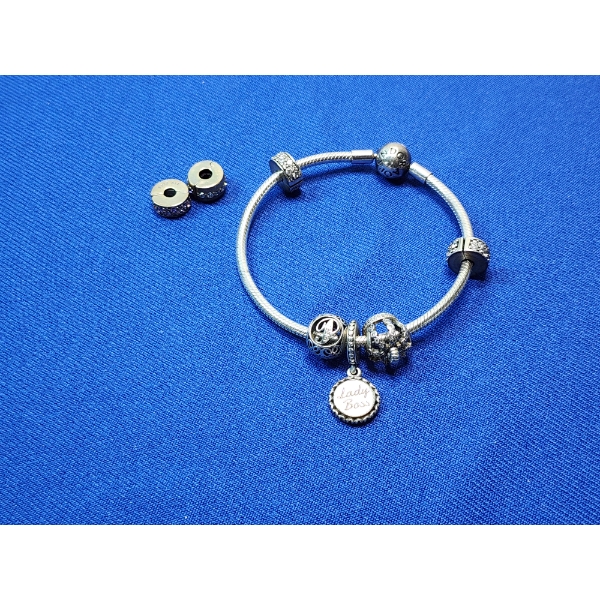Sterling Silver Pandora Bracelet with Charms - Total Sterling Silver Weight: 27.1g