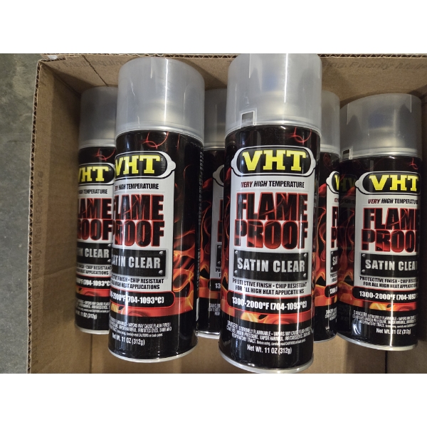 Six New Cans Of VHT Flame Proof Very High Temp Satin Clear Spray Paint