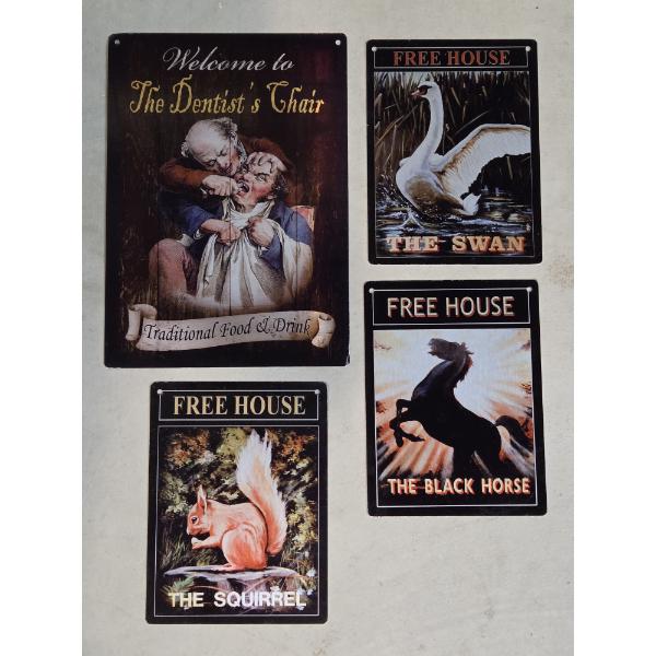 Brand New Decorative Tin Signs Including Three 8''x6'' & One 12''x8'' Dentists Chair And Swan Design