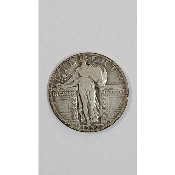 United States 1930 90% Silver Standing Liberty Quarter