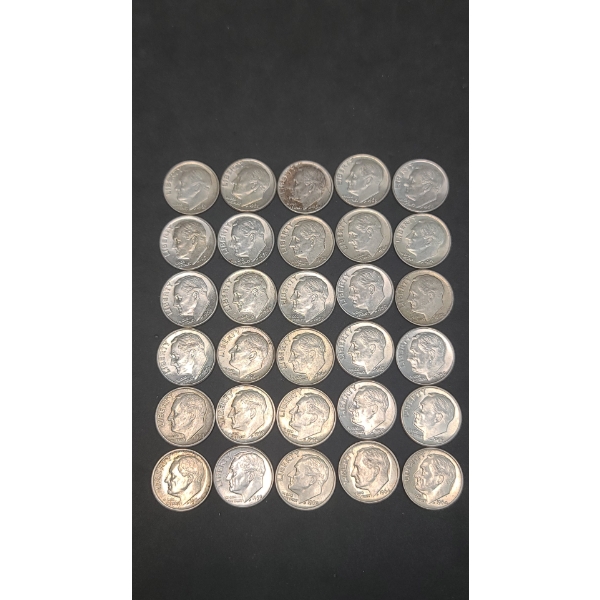 Assorted Years 90% Silver Roosevelt Dimes - Face Value: $3.00