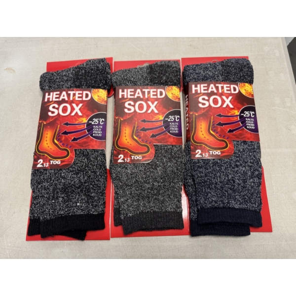 3 Pairs Of Adult size 10-13 Thermal Heated Sox Socks - Brand New In The Packaging