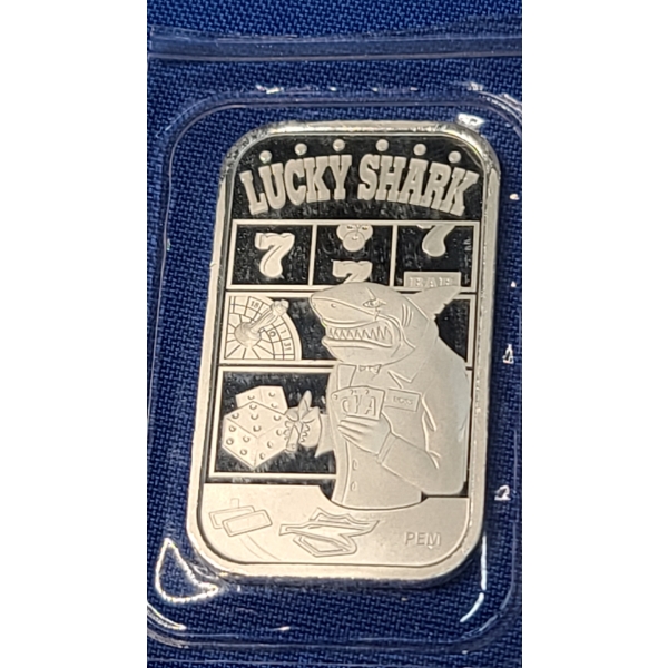 Limited Edition Postal Express Mint 1 oz .999 Fine Silver Bar- "Lucky Shark"