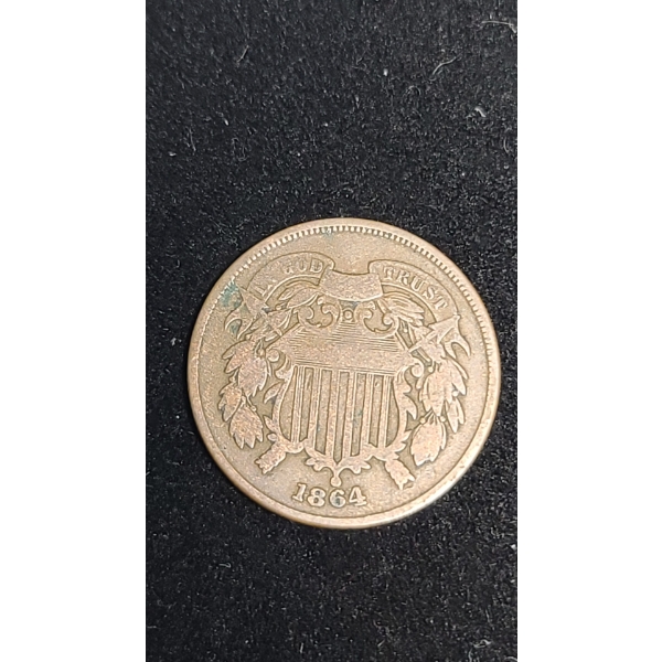 1864 U.S Two Cent Coin - Good Condition 