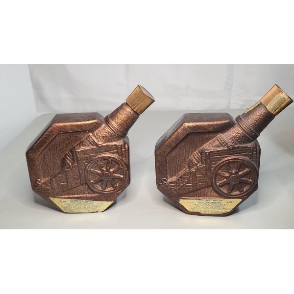 (2) 1970 Jim Beam Bonded Beam 4/5 Quart 1795 Cannon Shaped Whiskey Decanters (Empty) 