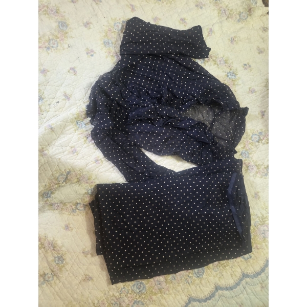 Vintage Black Polka Dot Blouse with Matching Wrap Skirt - Women's Small