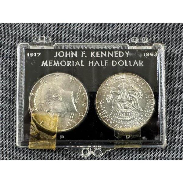 Two 1964 Kennedy Half Dollars in Display - 90%Silver