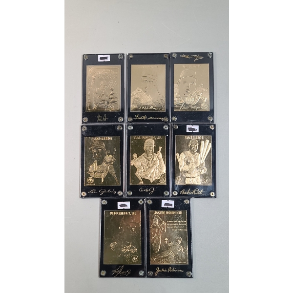 Collection Of (8) 22-Karat Gold Foil Commemorative Baseball Trading Cards Produced By Danbury Mint