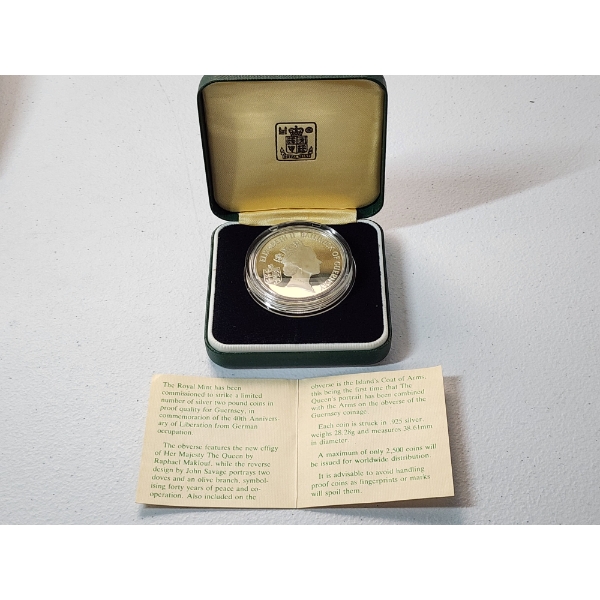 Royal Mint 1985 Guernsey Sterling Silver Proof 2 Pound Commemorative Coin - TW: 28.28g