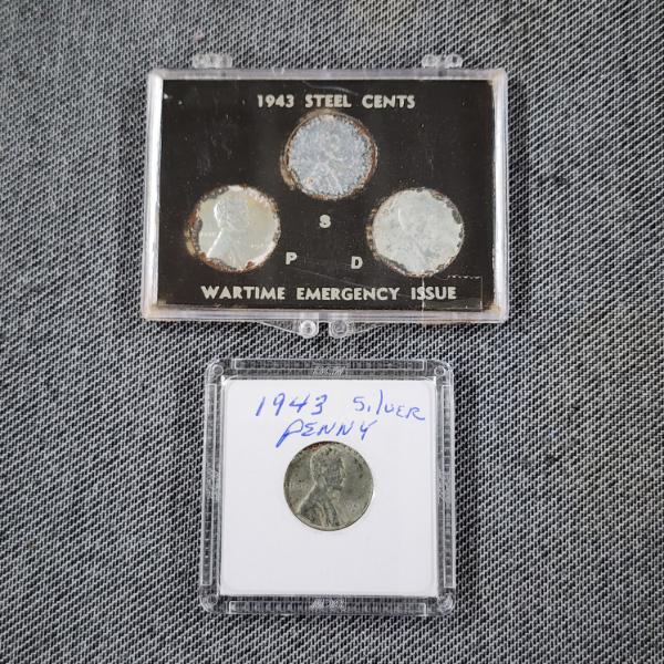 Four United States Steel Wheat Pennies in Displays 