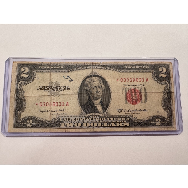 1953 United States Silver Certificate Red Seal STAR NOTE In Protective Holder 