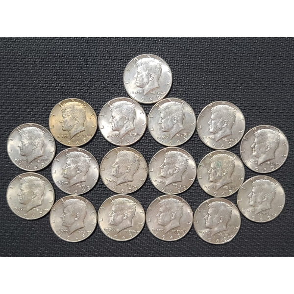 (17) 1969 40% Silver Kennedy Half Dollars - Face Value: $ 8.50