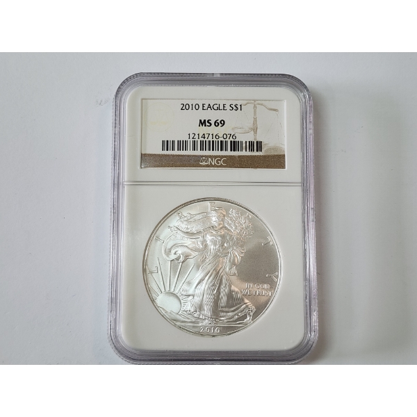 NGC MS 69 2010 American Silver Eagle - 1 oz .999 Fine Silver 