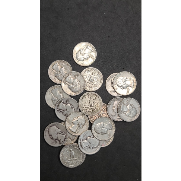 Assorted Years/Mint Marks Washington 90% Silver Quarters - Face Value: $5.00