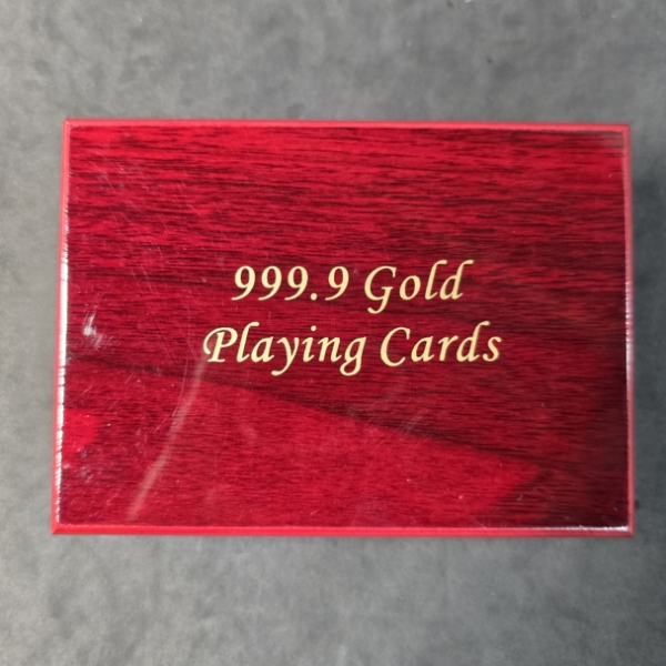 .9999 Gold Foil - Full Deck of Playing Cards In Pack & W Mahogany Case - US $100 Note Themed