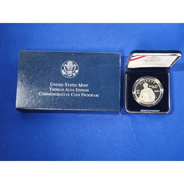2004 Thomas Allan Edison Commemorative 90% Silver Proof Dollar
