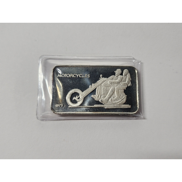 Rare! Motorcycles 1973 One Troy Ounce .999 Fine Silver Bar - CHI Essayer Fondeur