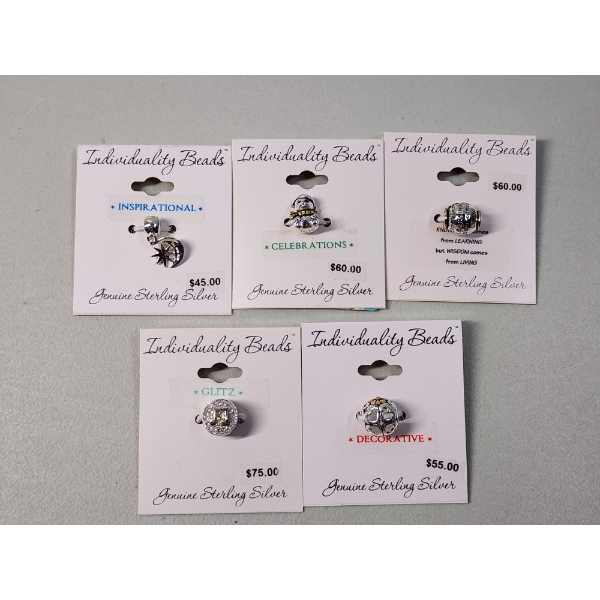 x5 Individuality Beads Sterling Silver Bracelet Charms Total Weight 11.1g