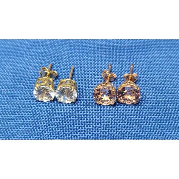 14K Rose Gold Morganite Stud Earrings & 14K Gold 3.00 Ctw White Zirconia Stud Earrings -Weight: 2.7g