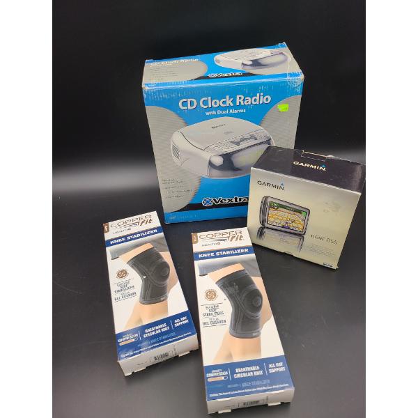 CD Clock Radio - (2) Knee Stabilizers - Gel Cushion - Garmin