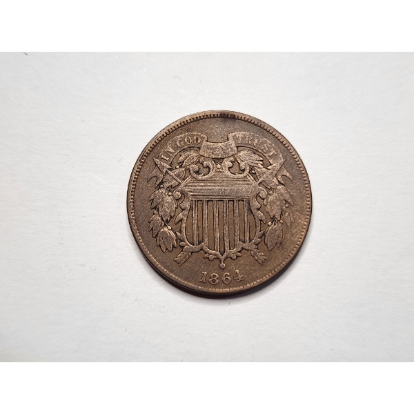 Very Nice United States 1864 Two Cent Coin - The First Circulating Coin To Bear "In God We Trust"