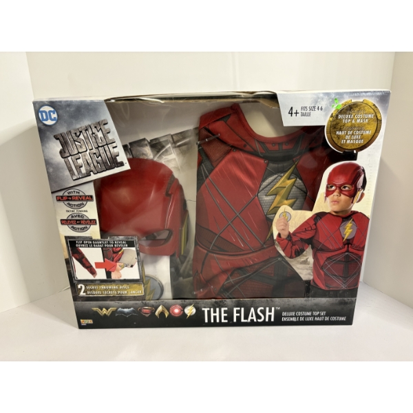New in Box! Justice League Kids DC "The Flash" Deluxe Costume Top Set - Includes Top & Mask 