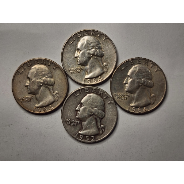 $1.00 in Assorted 90% Silver United States Washington Head Quarters - 4 Coins Altogether!