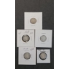 Image 1 : Assorted Years/Mint Marks U.S Barber 90% Silver Dimes - 1907-O, 1909, 1912-D, 1914, 1916 - FV: $0.50