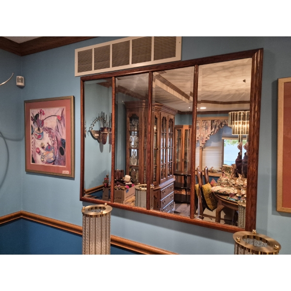Large 4 Section Mirror With Soiid Oak Surround  - 44 x 33 Overall - Perfect Condition
