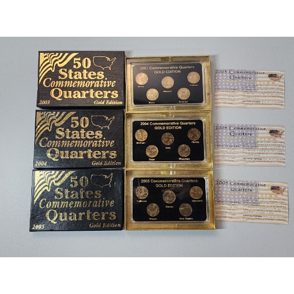 2003, 2004, & 2005 United States 24K Gold Layered 50 States Commemorative Quarters
