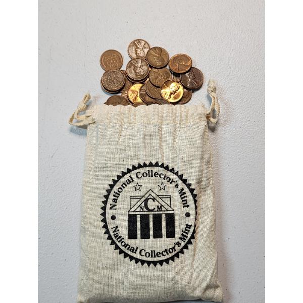 Lot of Assorted Years U.S. Lincoln Pennies - Mainly Wheat Pennies In Collector's Bag - FV~ $1.49