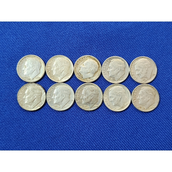 x10 Assorted Years 90% Silver Roosevelt Dimes FV: $1.00