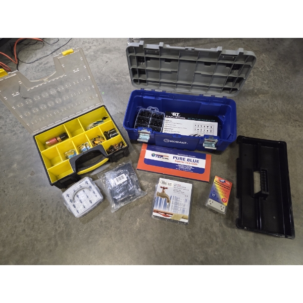 Stanley 17''x12'' Storage With Batteries, Kobalt 22''x10'' Toolbox With Large Group Of Push Retainer