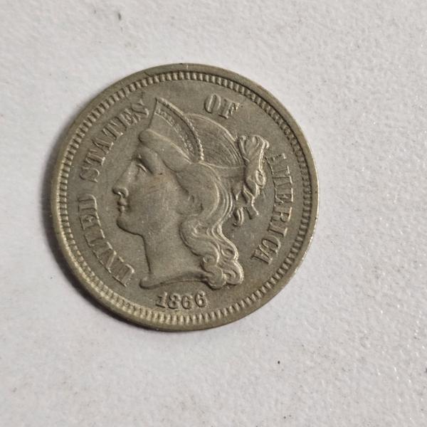 1866 United States Three-Cent Nickel FV: $.03