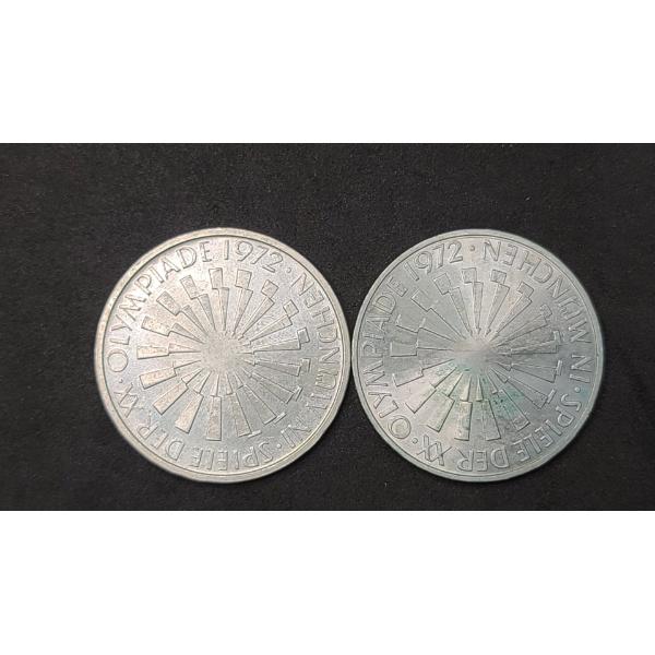 1972-D & 1972-F German 10 Deutsche Mark 0.6250 Silver Munich Summer Olympics Coins