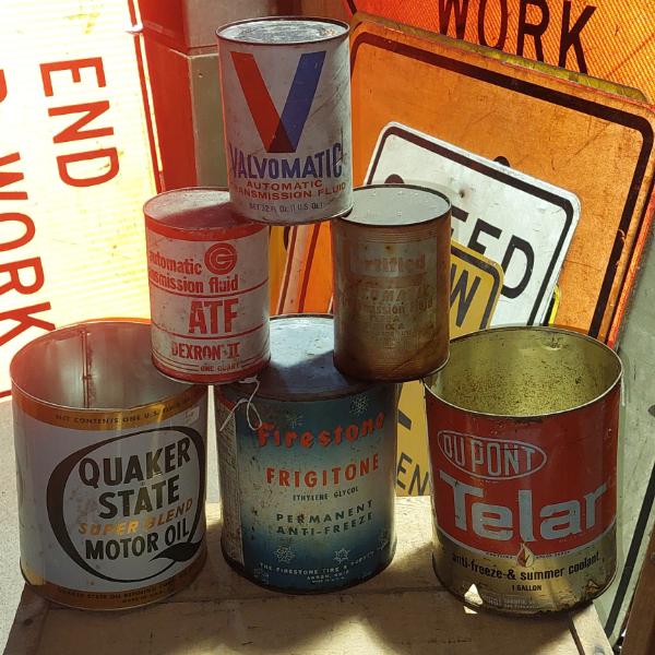6 Pcs Oil & Gas Advrtising Pieces  - Vintage Oil Cans - All Empty - See Pics