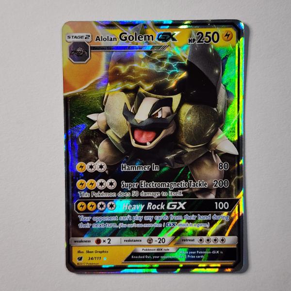 Alolan Golem GX 34/111 Holo Rare Vintage Pokemon Trading Card ~ NM Condition!