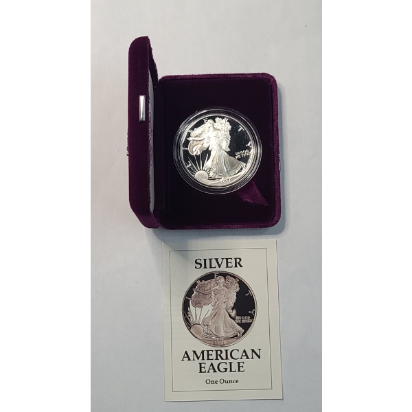 1991 1 Troy oz 999 Fine Silver American Eagle Coin With Original Box/COA