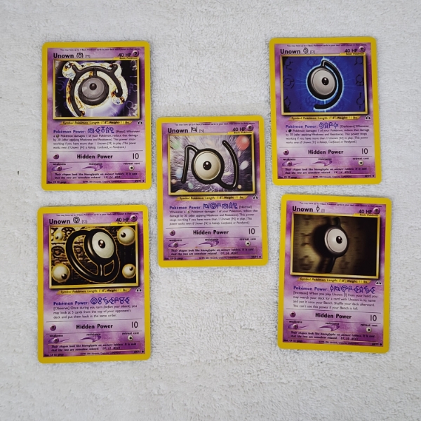 Lot of Five Different Vintage Unown Pokemon Trading Cards 