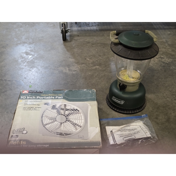 New Portable 10'' Fan & Coleman Rechargeable Lantern