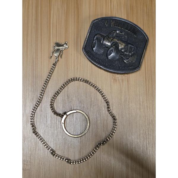 Rare Vintage Saddle Pocket Watch Chain And 4 Wheeling Belt Buckle