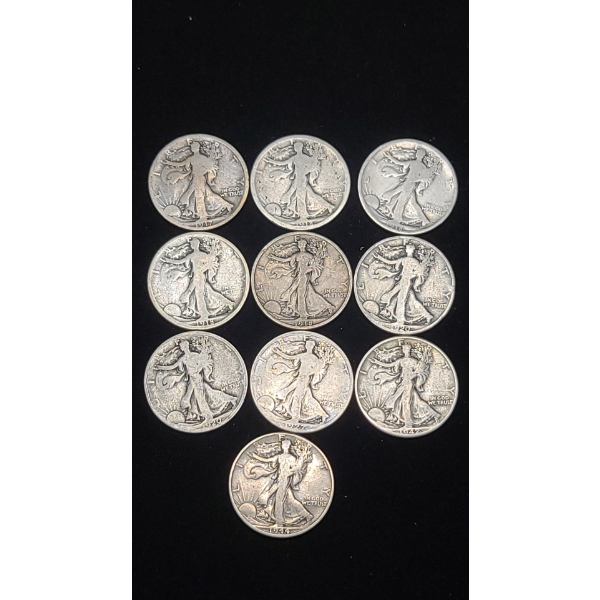 Assorted Years & Mint Marks 90% Silver Walking Liberty Half Dollars - Face Value: $5.00
