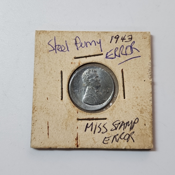 United States 1943 Steel Penny - ERROR, Miss-Stamp Off-Center