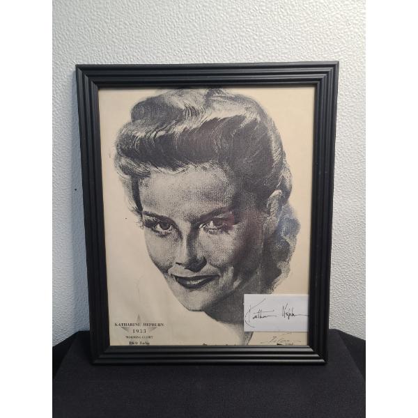 Framed Katharine Hepburn Print With Autographed Notecard - Great Display Piece!