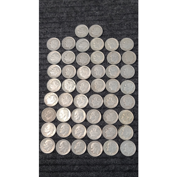 (50) Assorted Year 1949-1964 Roosevelt 90% Silver Dimes FV: $5