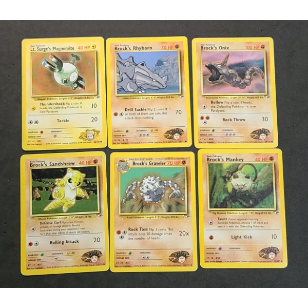 (6) Vintage Pokémon Trading Cards From The Gym Heroes Expansion Set