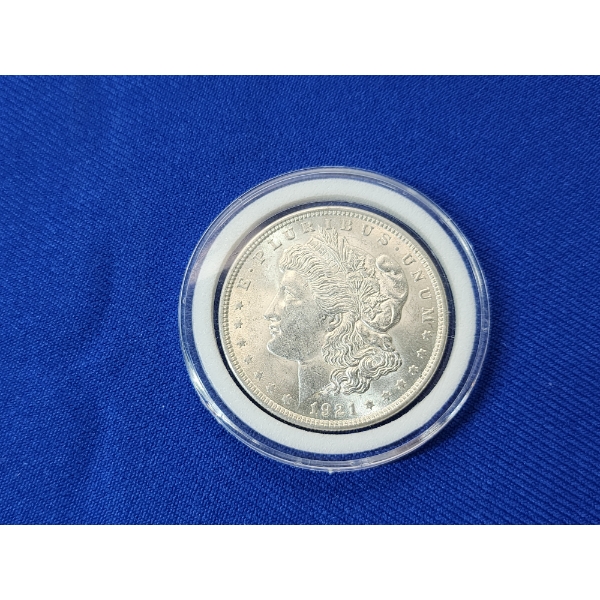 1921 Morgan Silver Dollar - Beautiful Higher-Grade Coin in Capsule